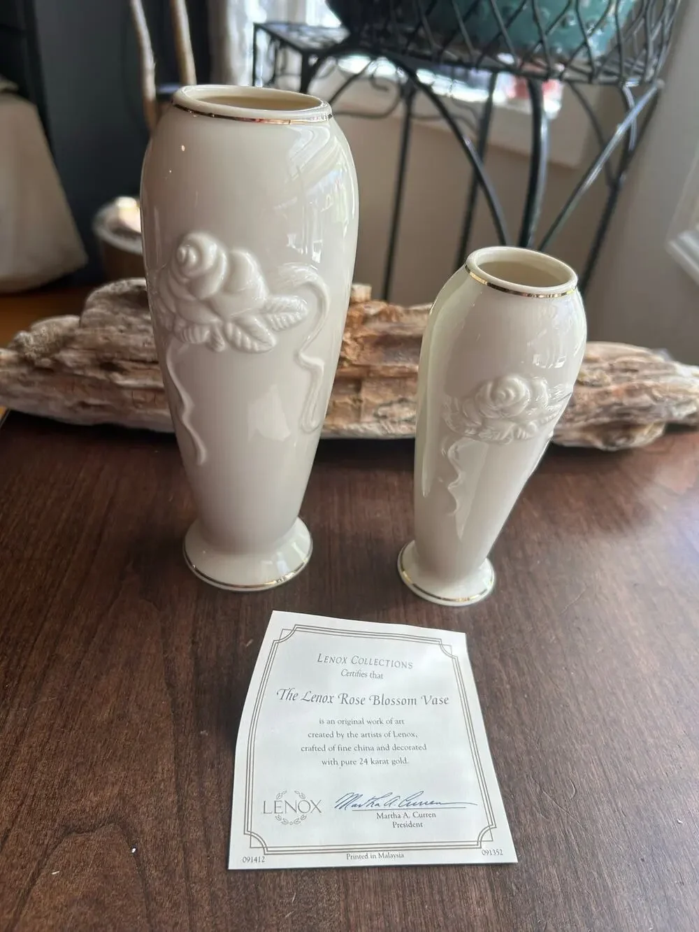 Vintage Porcelain Lenox Ivory Set of 2 Rose Bud Vases w/ Gold Accents